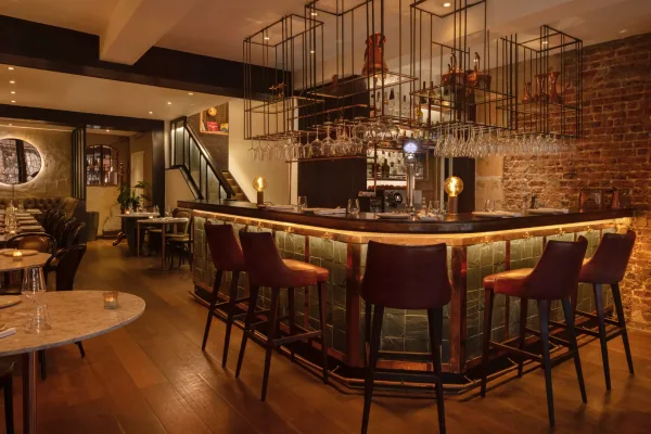 The dining room at The Ninth in Fitzrovia, London.