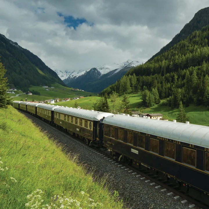 A train travelling through the Alps