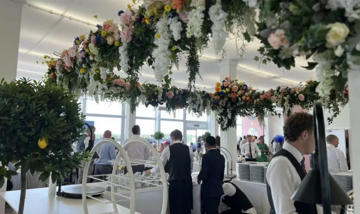 Flower arrangement in the Lawn Club at Royal Ascot