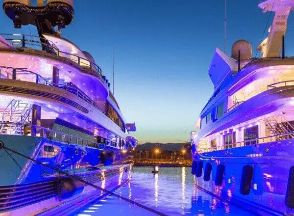 Yachts at the Monaco harbour at night