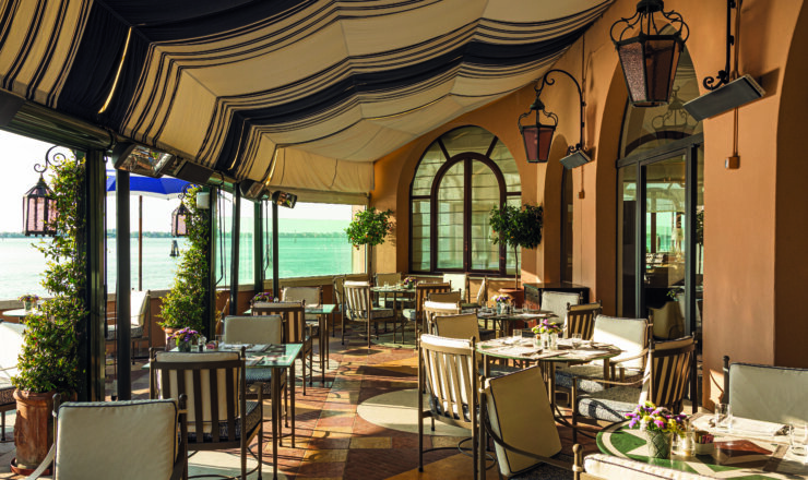 Outdoor restaurant/terrace at the Cipriani Hotel overlooking the sea