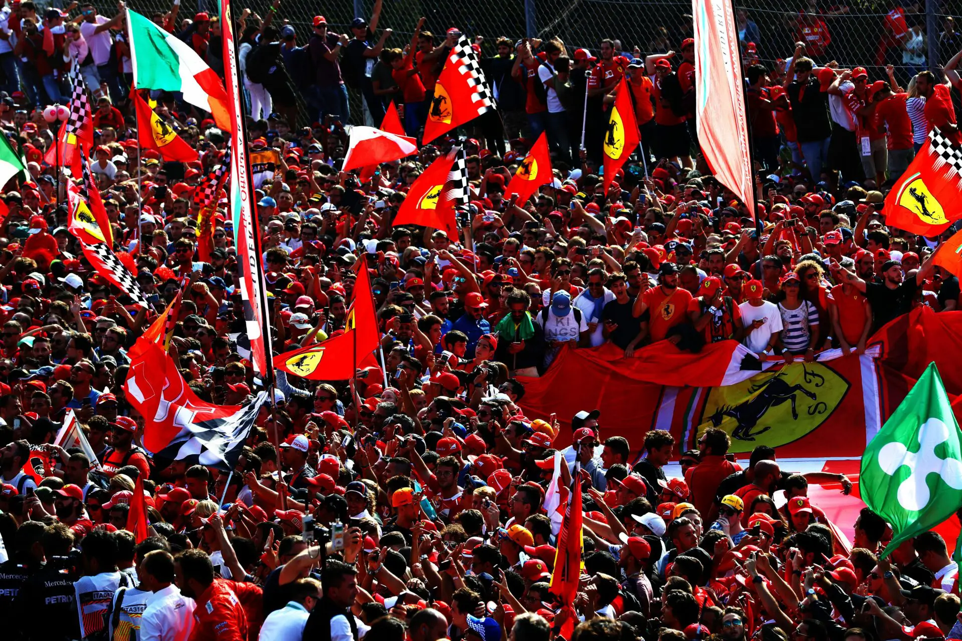 F1 Crowds gathering in the granstand supporting ferrari