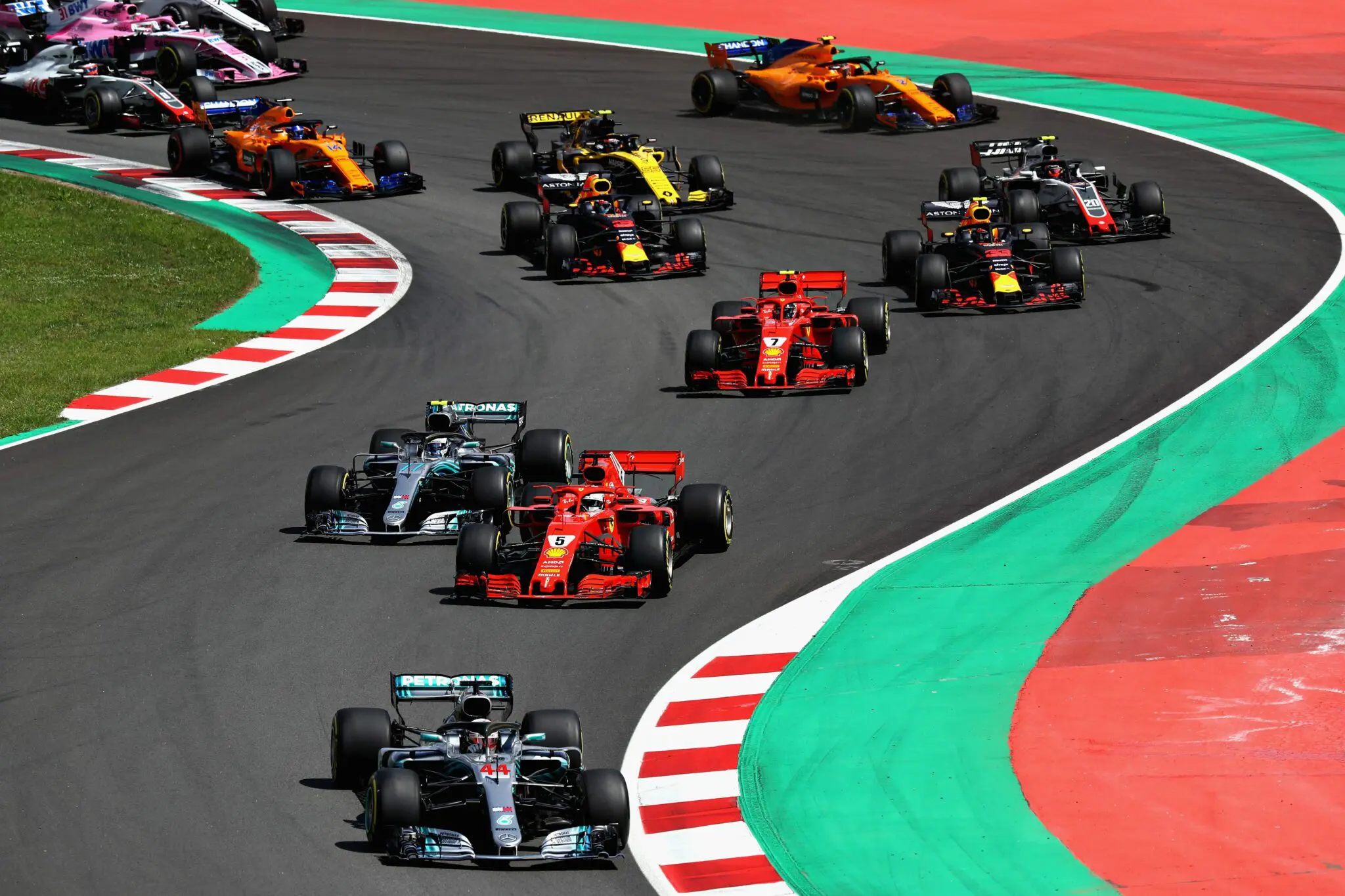 Formula 1 cars on the barcelona race track
