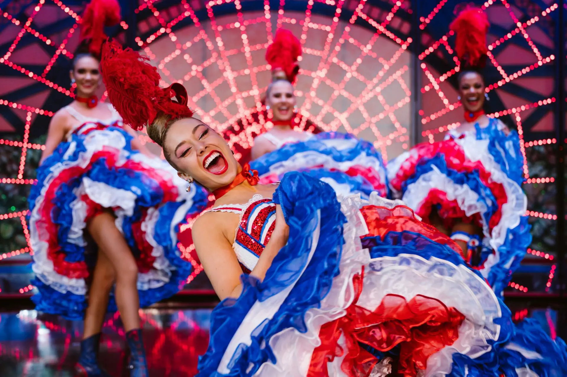 Cancan dancers performing on stage