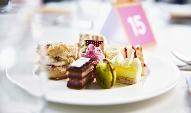 Selection of cakes served during afternoon tea