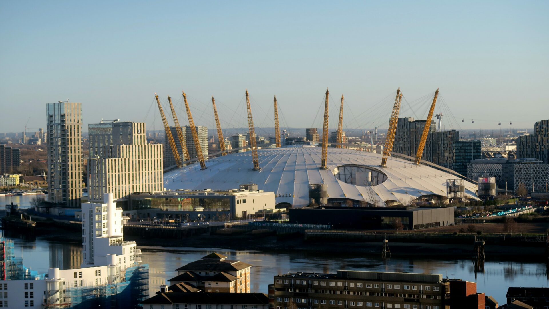 View of the city of London with O2 Arena as the focal point of the image