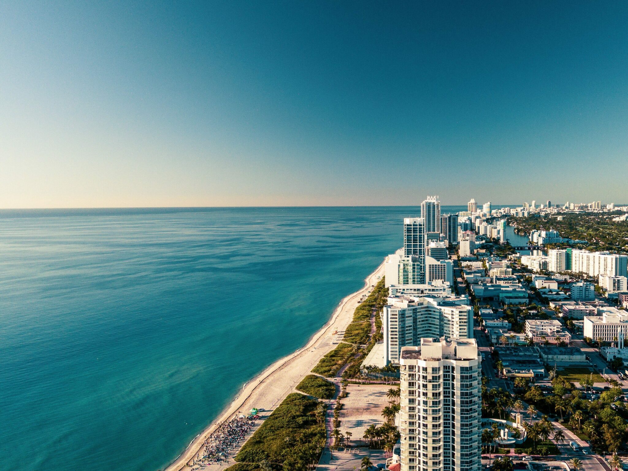 Image of the beach and beautiful sea with the Miami strip