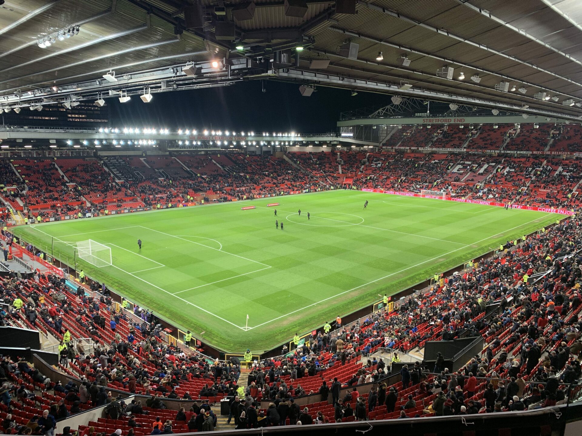 Private box view of the pitch at Old Trafford Stadium mid-game