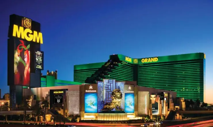 MGM Grand Hotel lit up at night on the Las Vegas strip